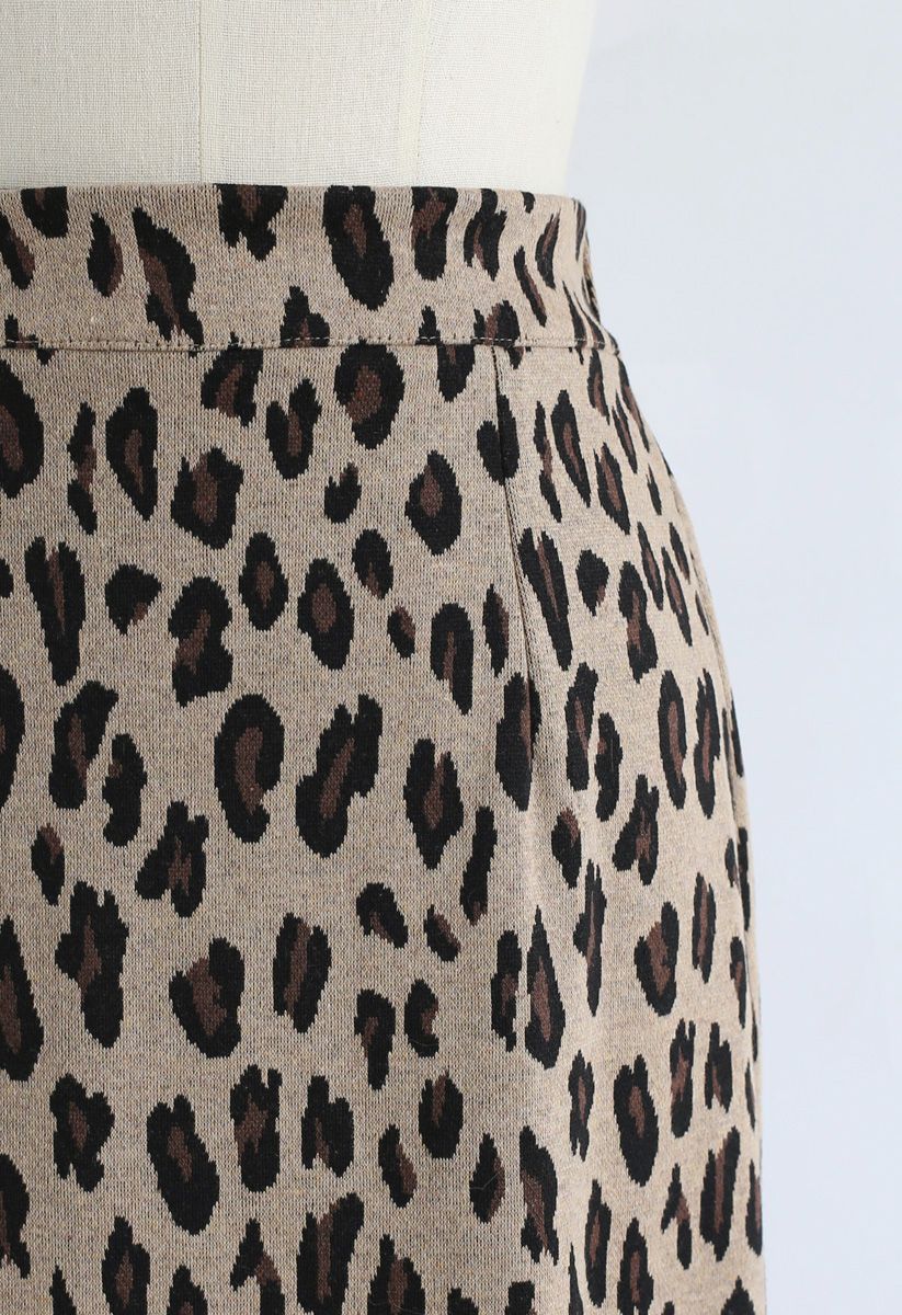Tender Leopard Knit Pencil Midi Skirt in Tan - Retro, Indie and Unique ...