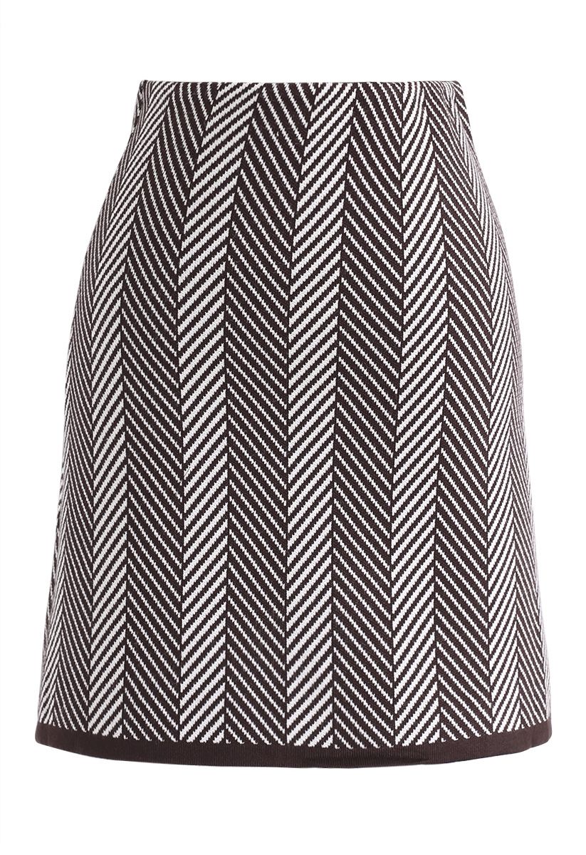 Rather Be Slant Stripes Knit Bud Skirt in Brown - Retro, Indie and ...