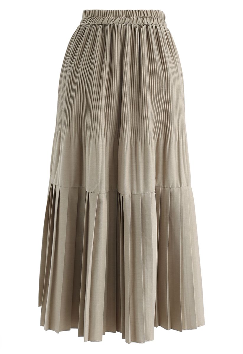 Pleated Hem A-Line Midi Skirt in Sand - Retro, Indie and Unique Fashion