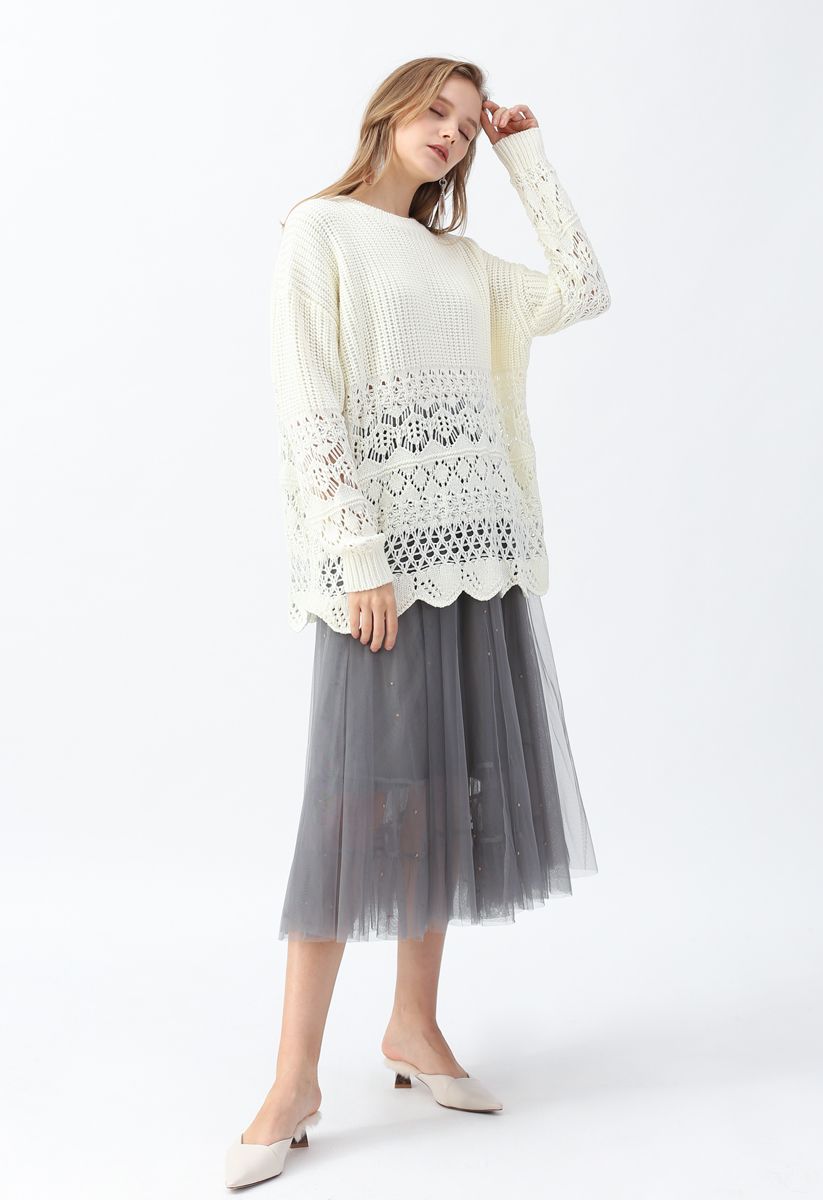 Beads Embellishment Tulle Mesh Skirt in Grey - Retro, Indie and Unique ...
