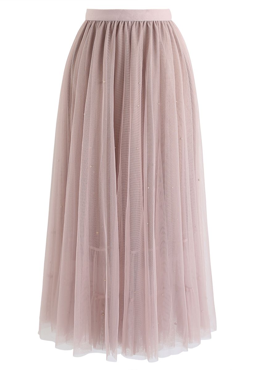 Beads Embellishment Tulle Mesh Skirt in Pink - Retro, Indie and Unique ...