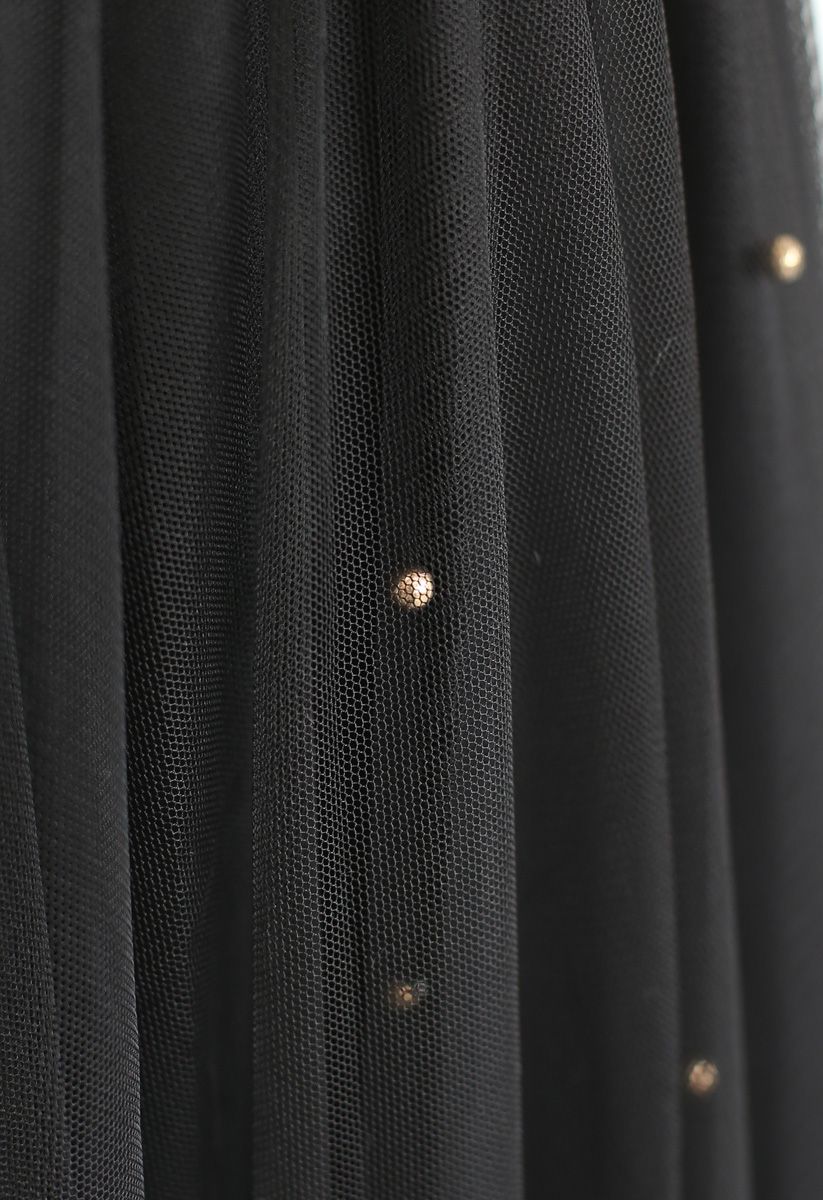 Beads Embellishment Tulle Mesh Skirt in Black 