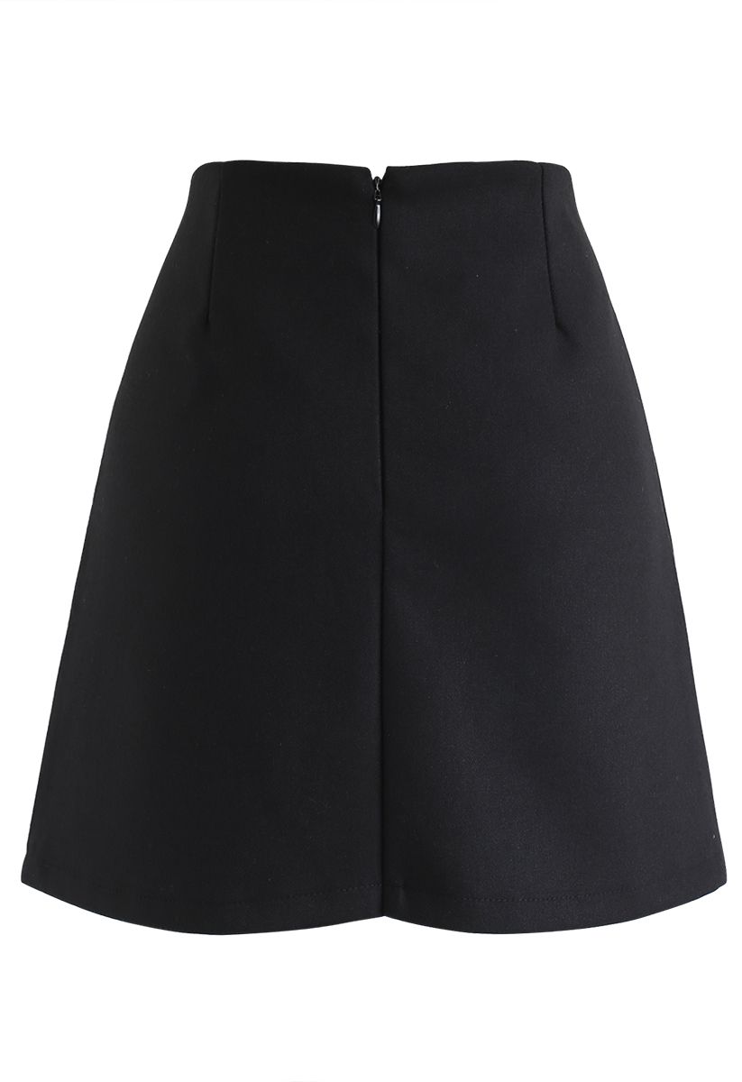 Button Trim Flap Mini Skirt in Black - Retro, Indie and Unique Fashion
