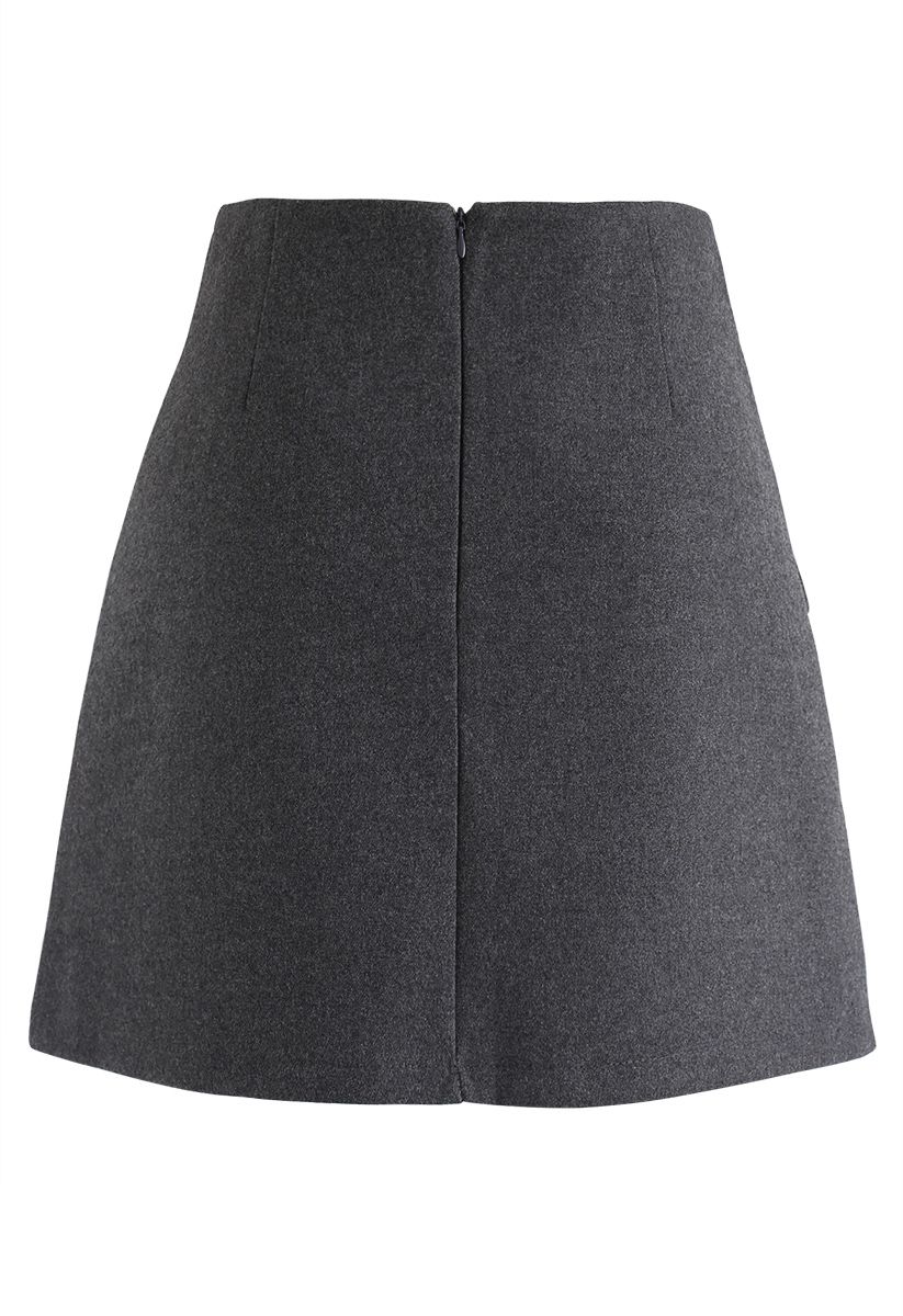 Button Trim Flap Mini Skirt in Smoke - Retro, Indie and Unique Fashion