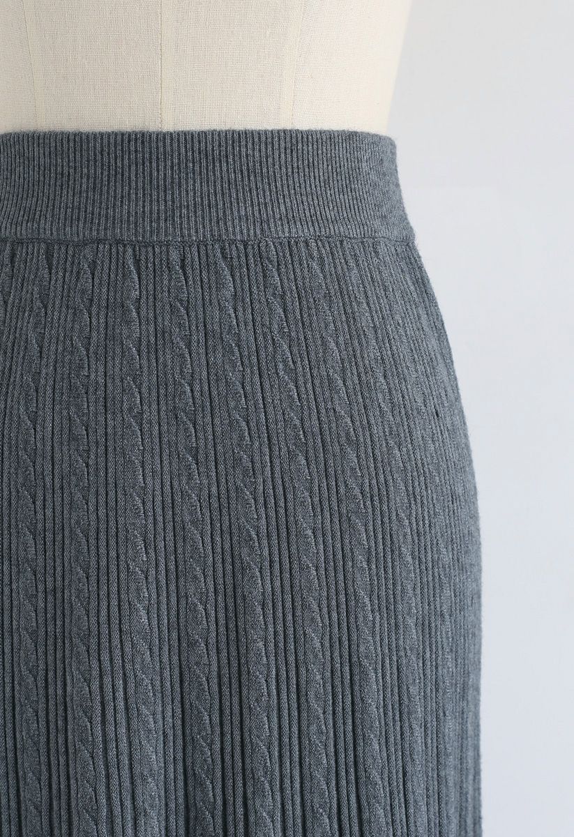 Twist Texture A-Line Knit Skirt in Grey - Retro, Indie and Unique Fashion