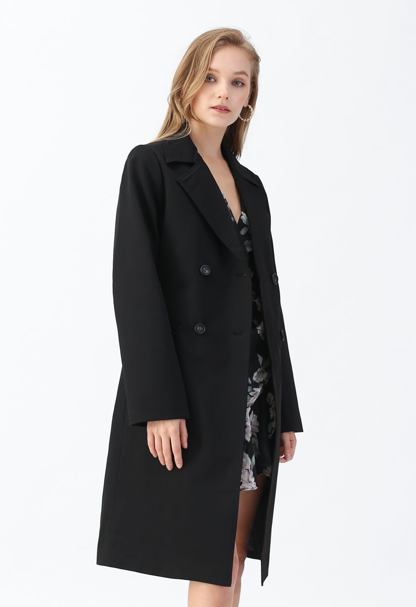 Texture Belted Double-Breasted Coat in Black - Retro, Indie and Unique ...
