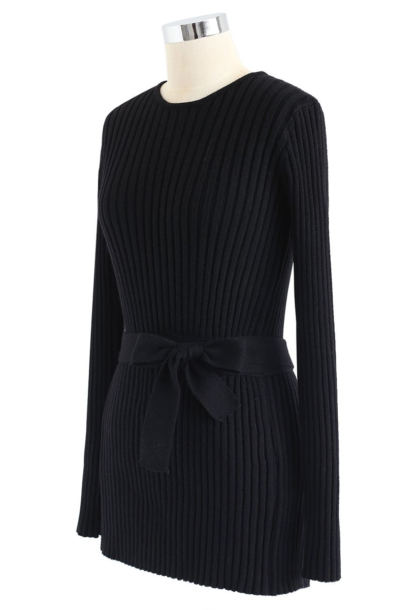 Neat Open-Back Ribbed Knit Sweater in Black