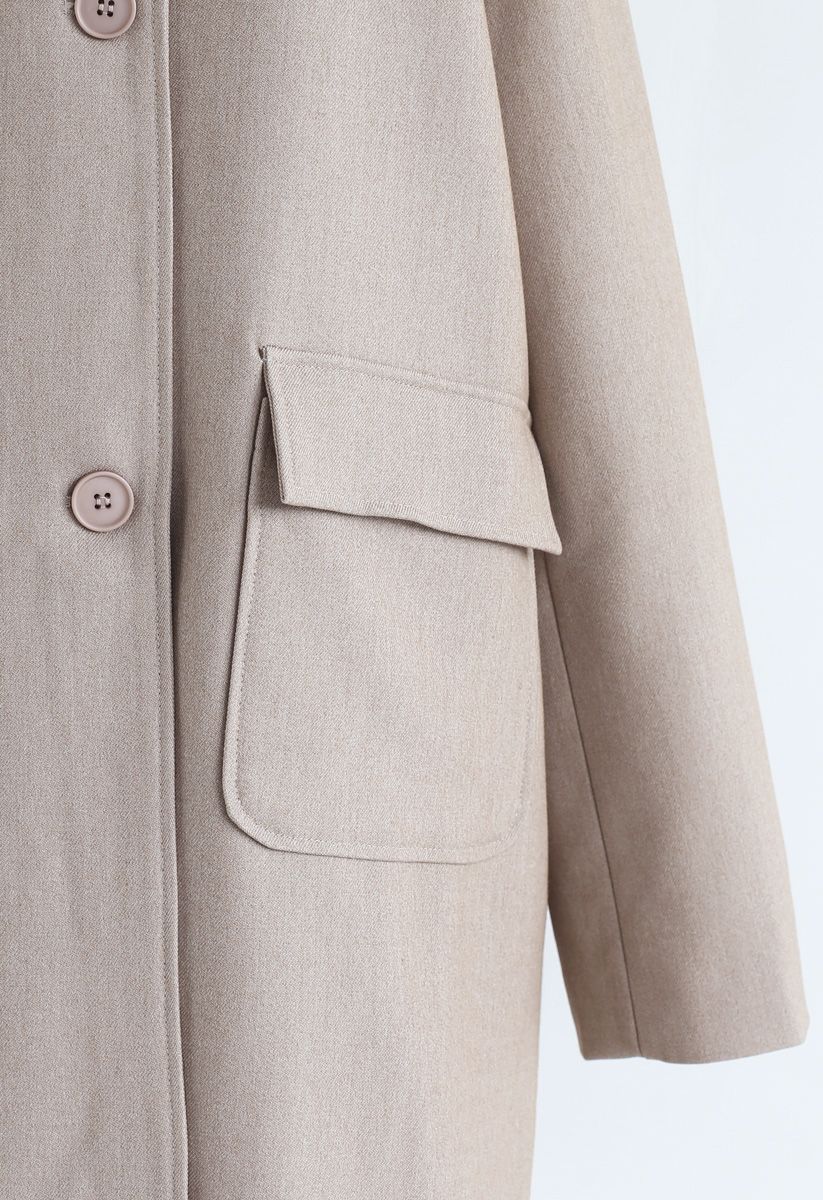 V-Neck Pockets Longline Coat in Tan