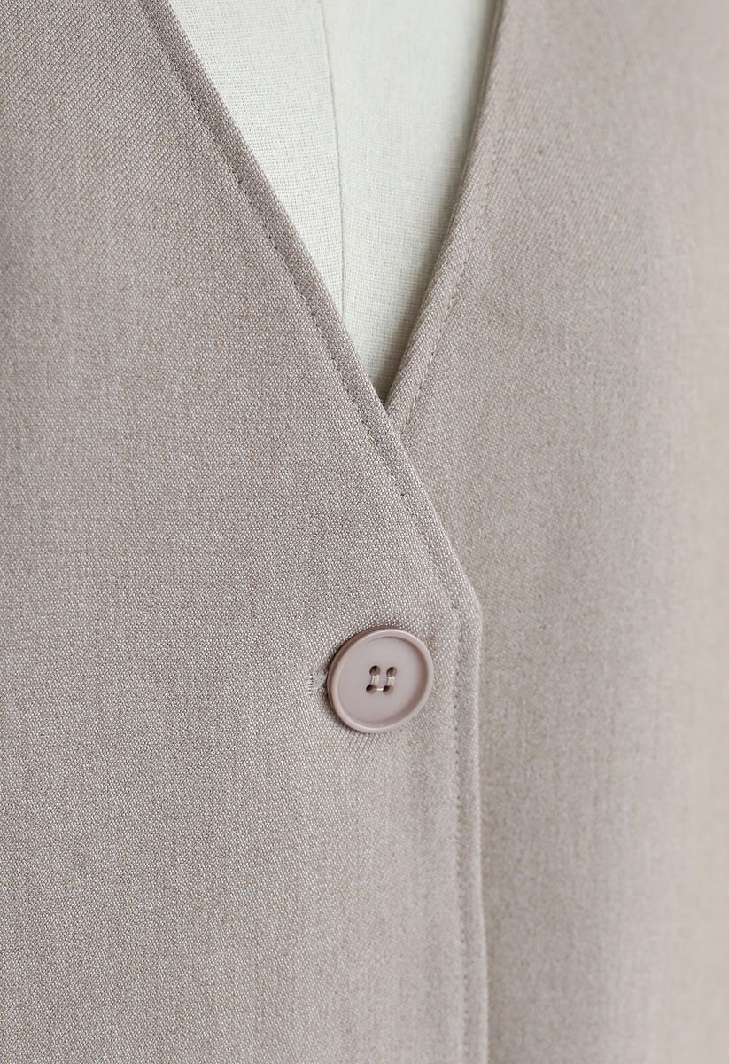 V-Neck Pockets Longline Coat in Tan