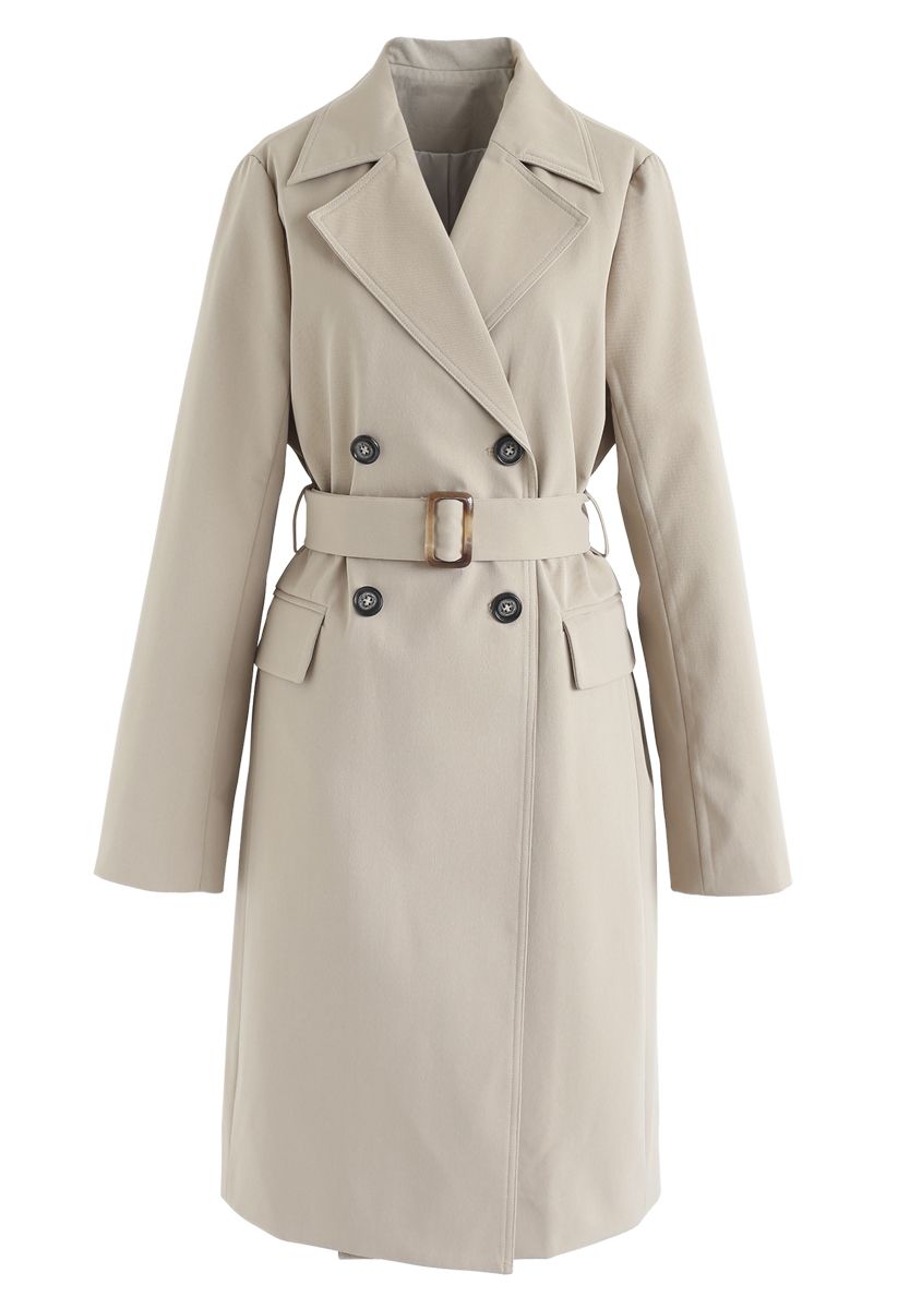 Texture Belted Double-Breasted Coat in Tan - Retro, Indie and Unique ...