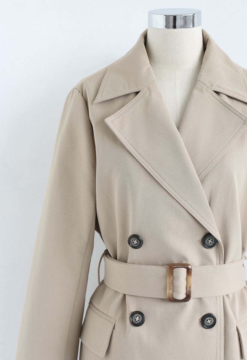 Texture Belted Double-Breasted Coat in Tan - Retro, Indie and Unique ...
