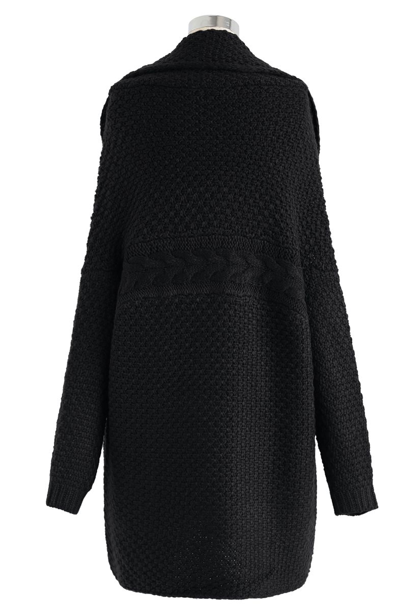 Shawl Neck Pocket Chunky Knit Cardigan in Black - Retro, Indie and ...