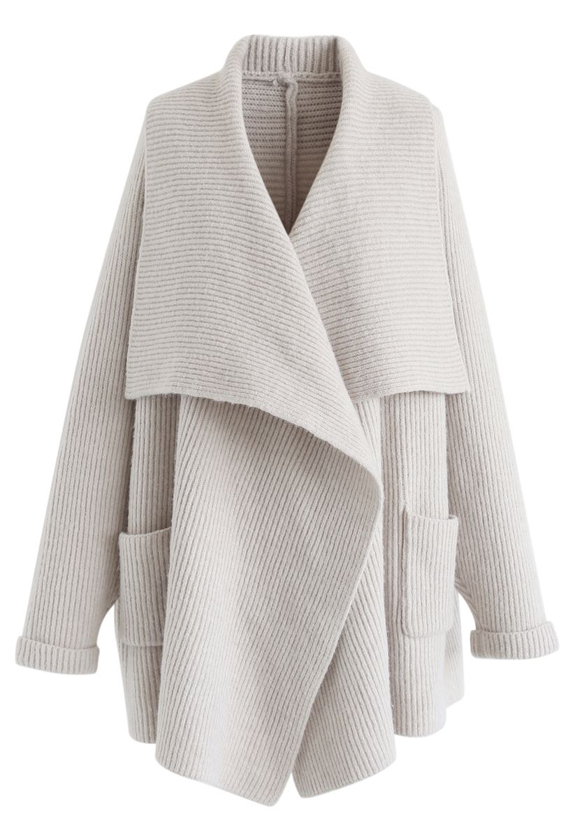 Pockets Ribbed Knit Drape Cardigan - Retro, Indie and Unique Fashion