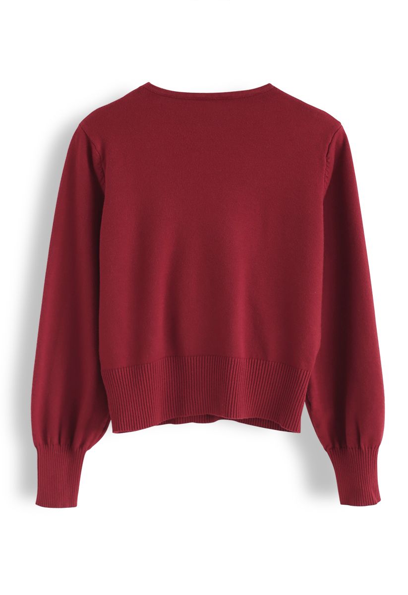Basic Soft Wrapped Knit Top in Red