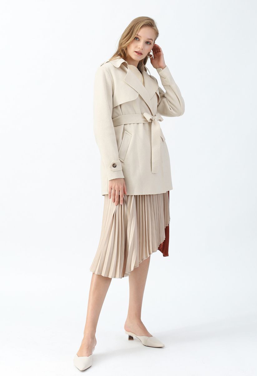 Open Front Belted Trench Coat in Cream - Retro, Indie and Unique Fashion