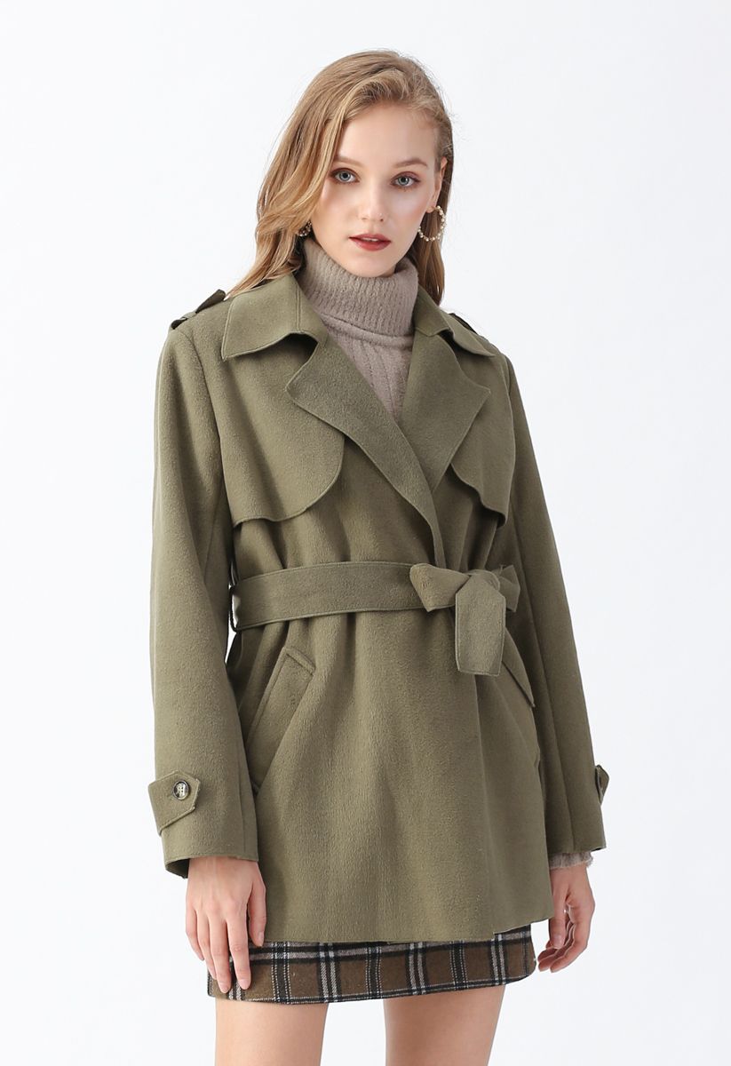 Open Front Belted Trench Coat in Moss Green - Retro, Indie and Unique ...