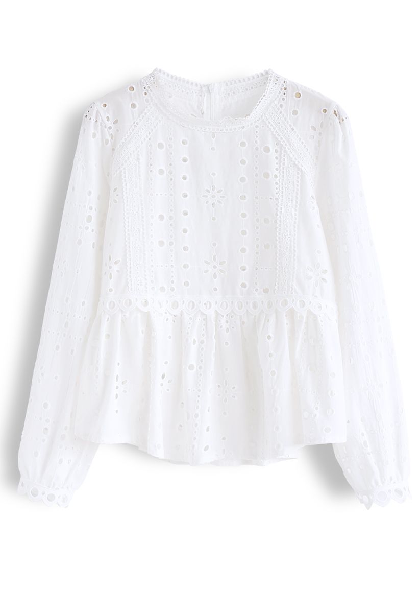 Frilling Embroidered Eyelet Crochet Top in White - Retro, Indie and ...