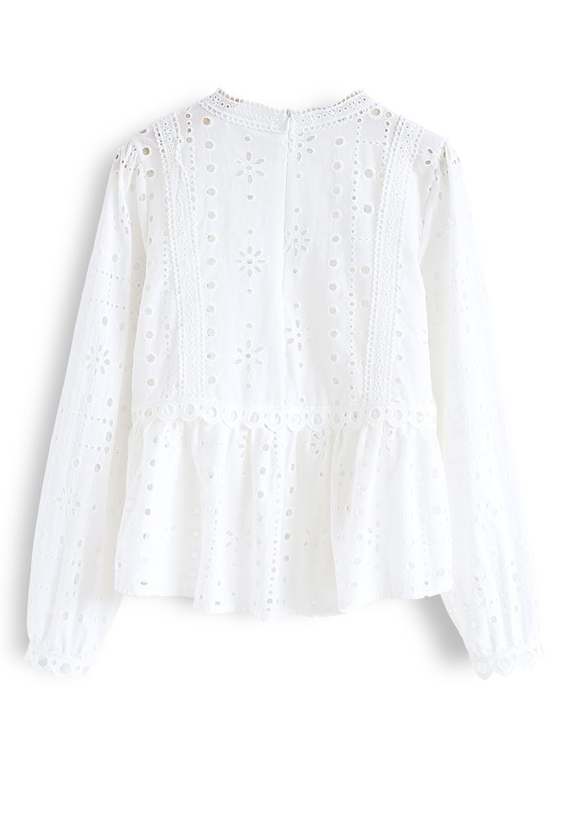 Frilling Embroidered Eyelet Crochet Top in White - Retro, Indie and ...