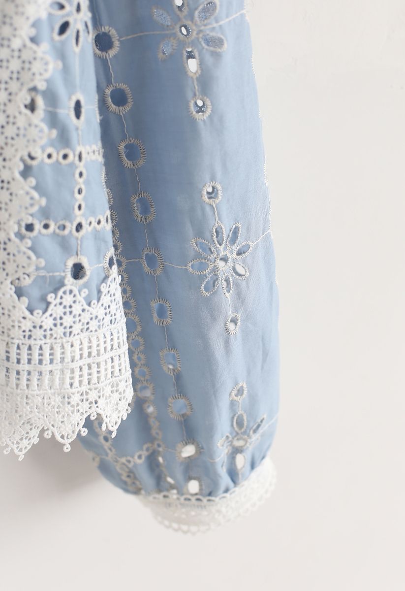 Embroidered Eyelet Crochet Trim Top in Blue - Retro, Indie and Unique ...