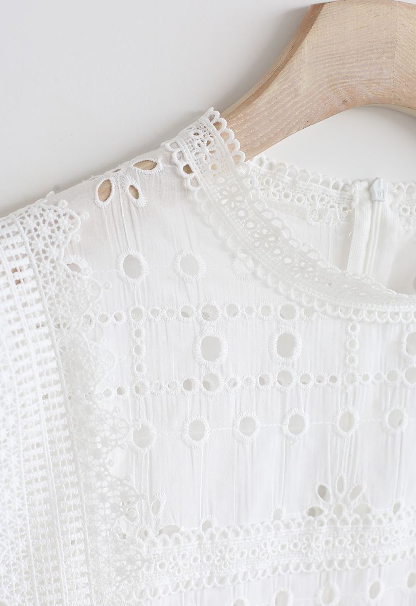 Embroidered Eyelet Crochet Trim Top in White - Retro, Indie and Unique ...