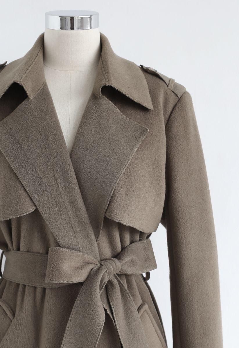 Open Front Belted Trench Coat in Brown - Retro, Indie and Unique Fashion