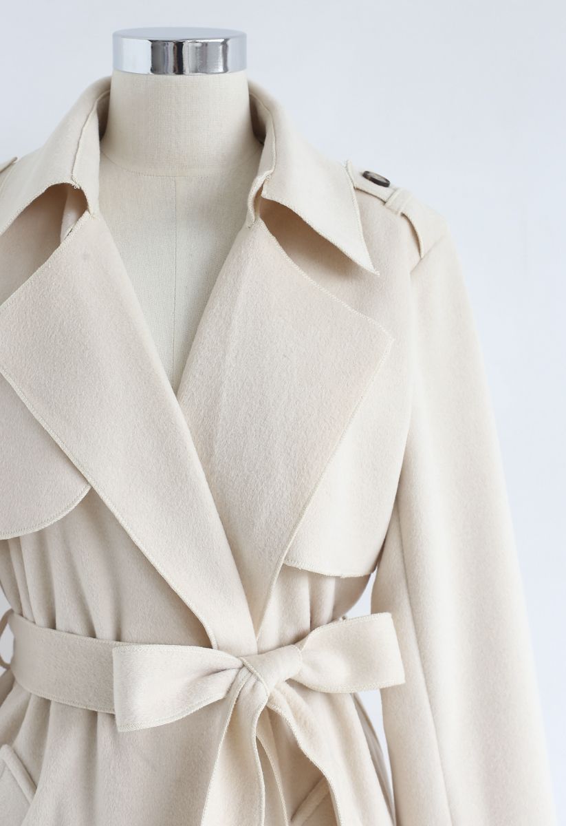Open Front Belted Trench Coat in Cream - Retro, Indie and Unique Fashion