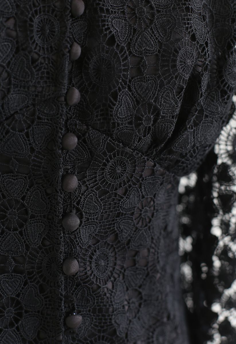Crochet Heart V-Neck Top in Black - Retro, Indie and Unique Fashion