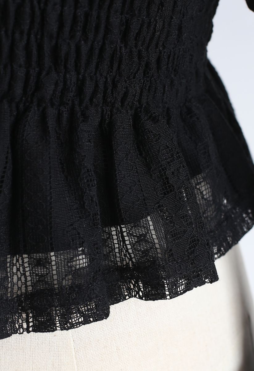 Lace Shirred Square Neck Crop Top in Black - Retro, Indie and Unique ...