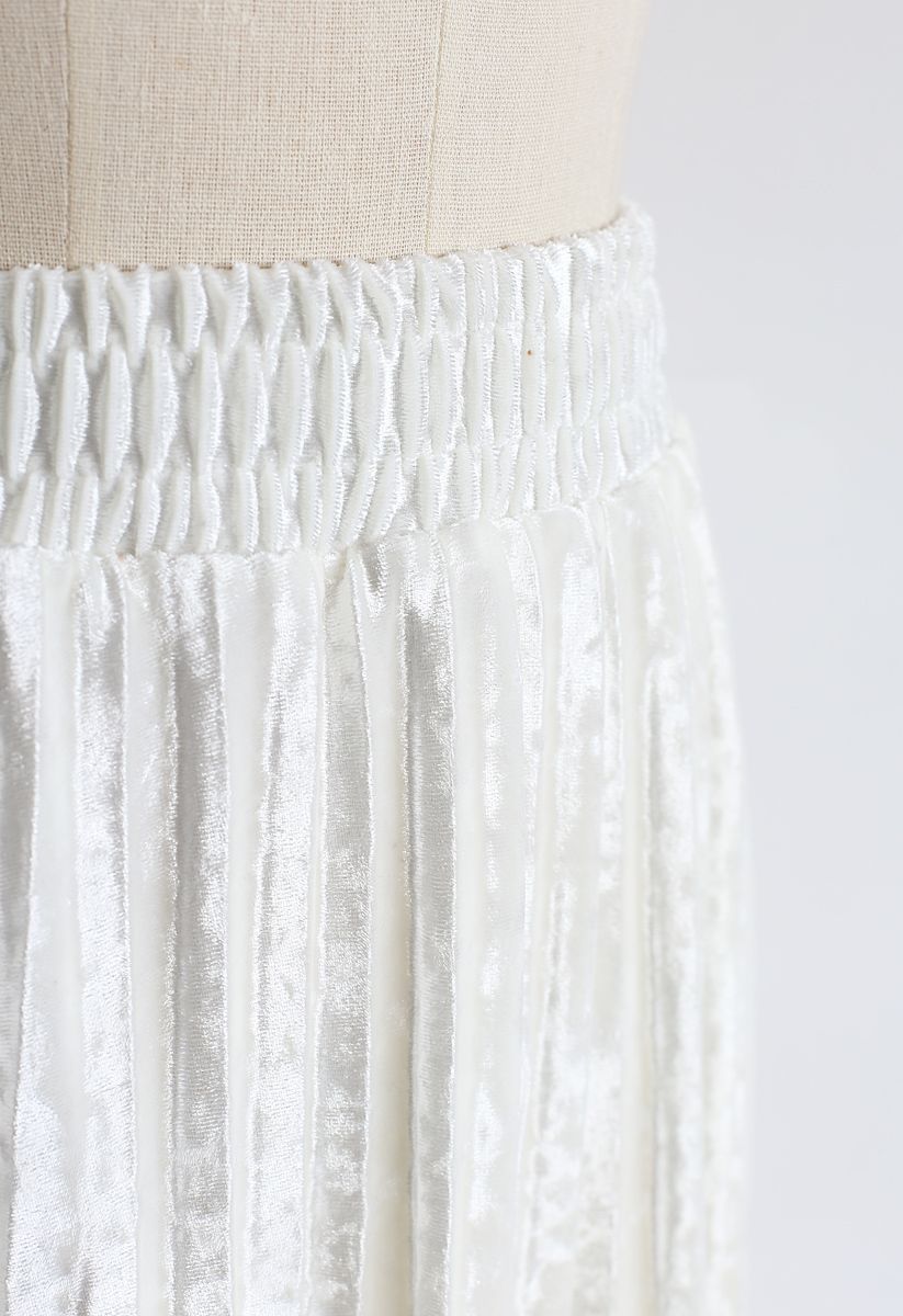 Shiny Velvet Pleated Midi Skirt in Pearl White - Retro, Indie and ...