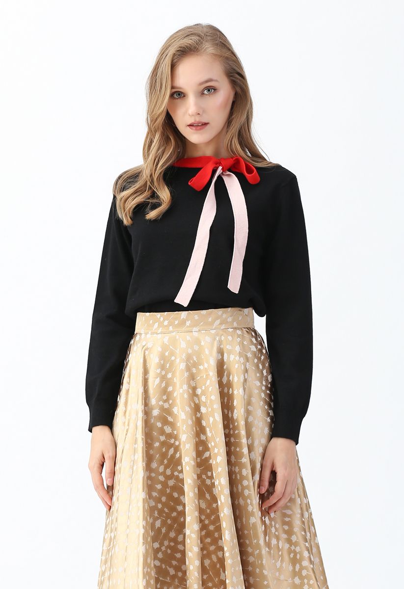 Color Blocked Bowknot Knit Sweater in Black - Retro, Indie and Unique ...