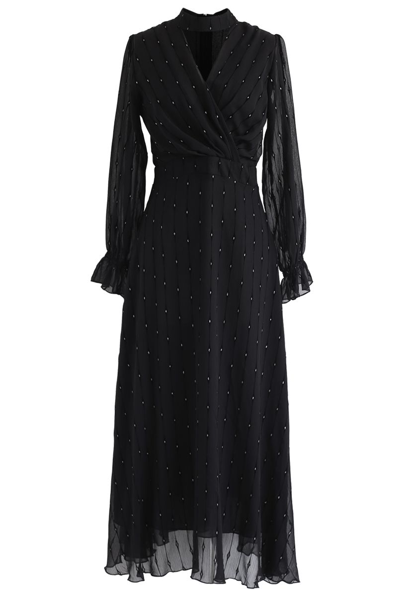 Shiny Dots Wrap Maxi Dress in Black - Retro, Indie and Unique Fashion