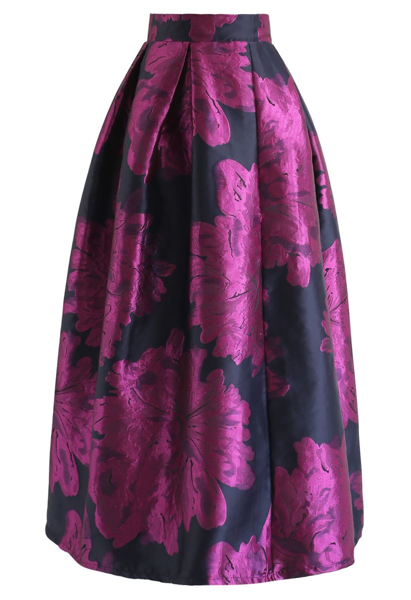 Peony Jacquard Midi Skirt in Violet - Retro, Indie and Unique Fashion