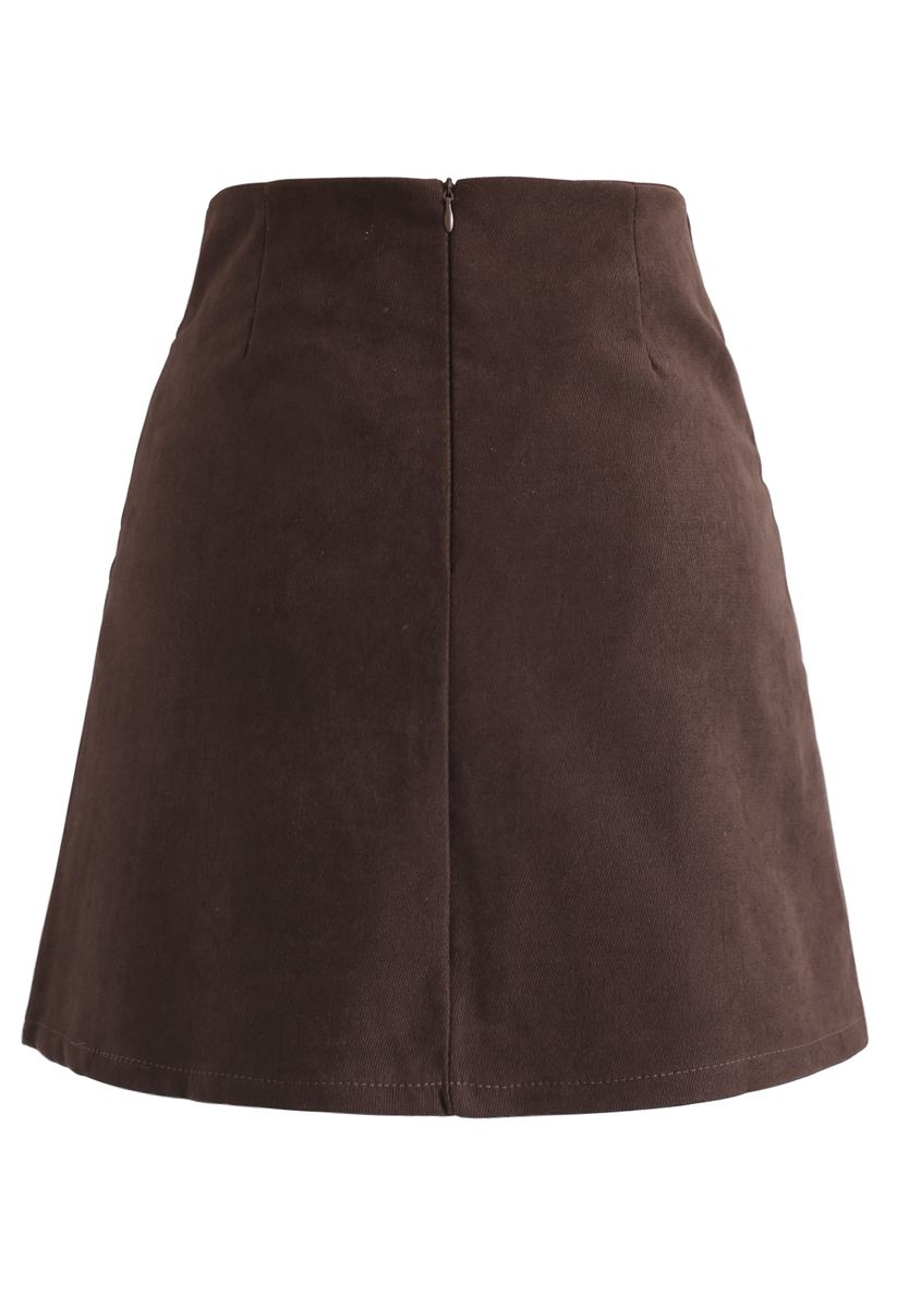 Flap Pleated Mini Skirt in Brown - Retro, Indie and Unique Fashion