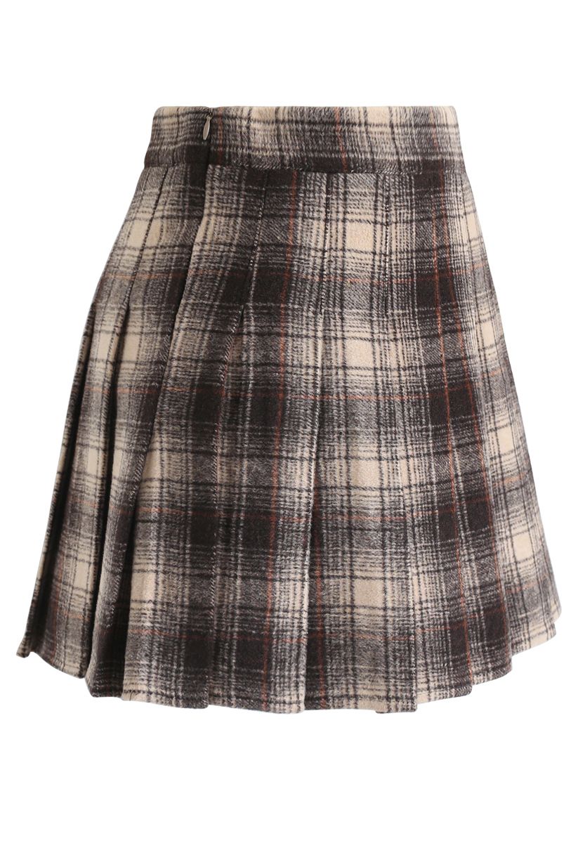 Plaid Pleated Wool-Blend Mini Skorts in Smoke - Retro, Indie and Unique ...