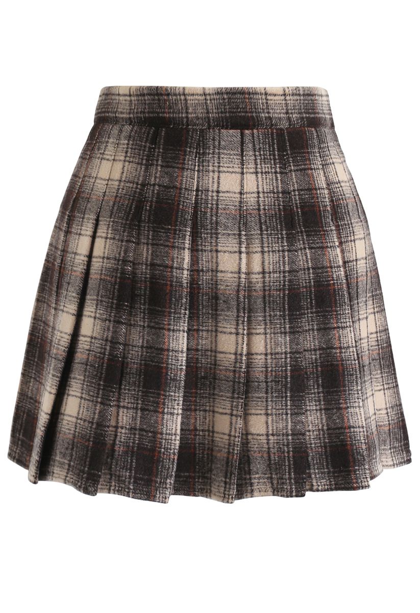 Plaid Pleated Wool-Blend Mini Skorts in Smoke - Retro, Indie and Unique ...