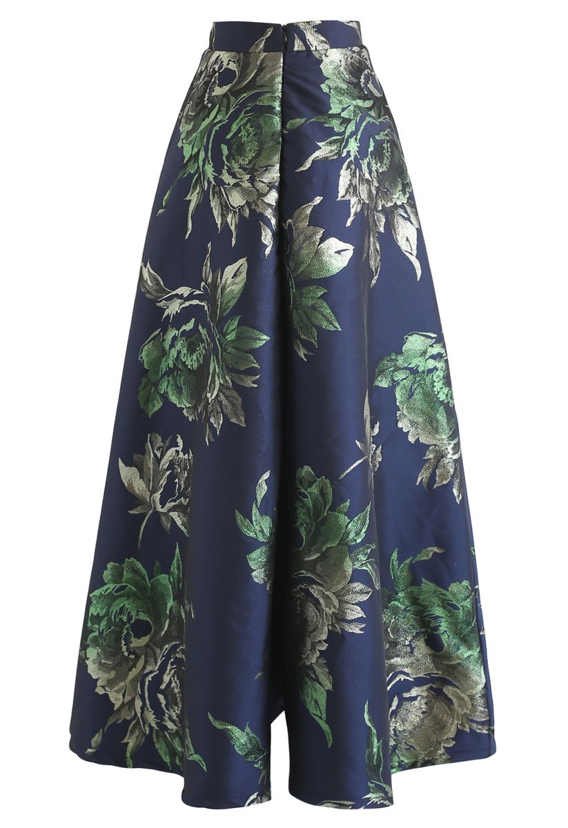 Glittery Peony Jacquard Maxi Skirt in Navy - Retro, Indie and Unique ...