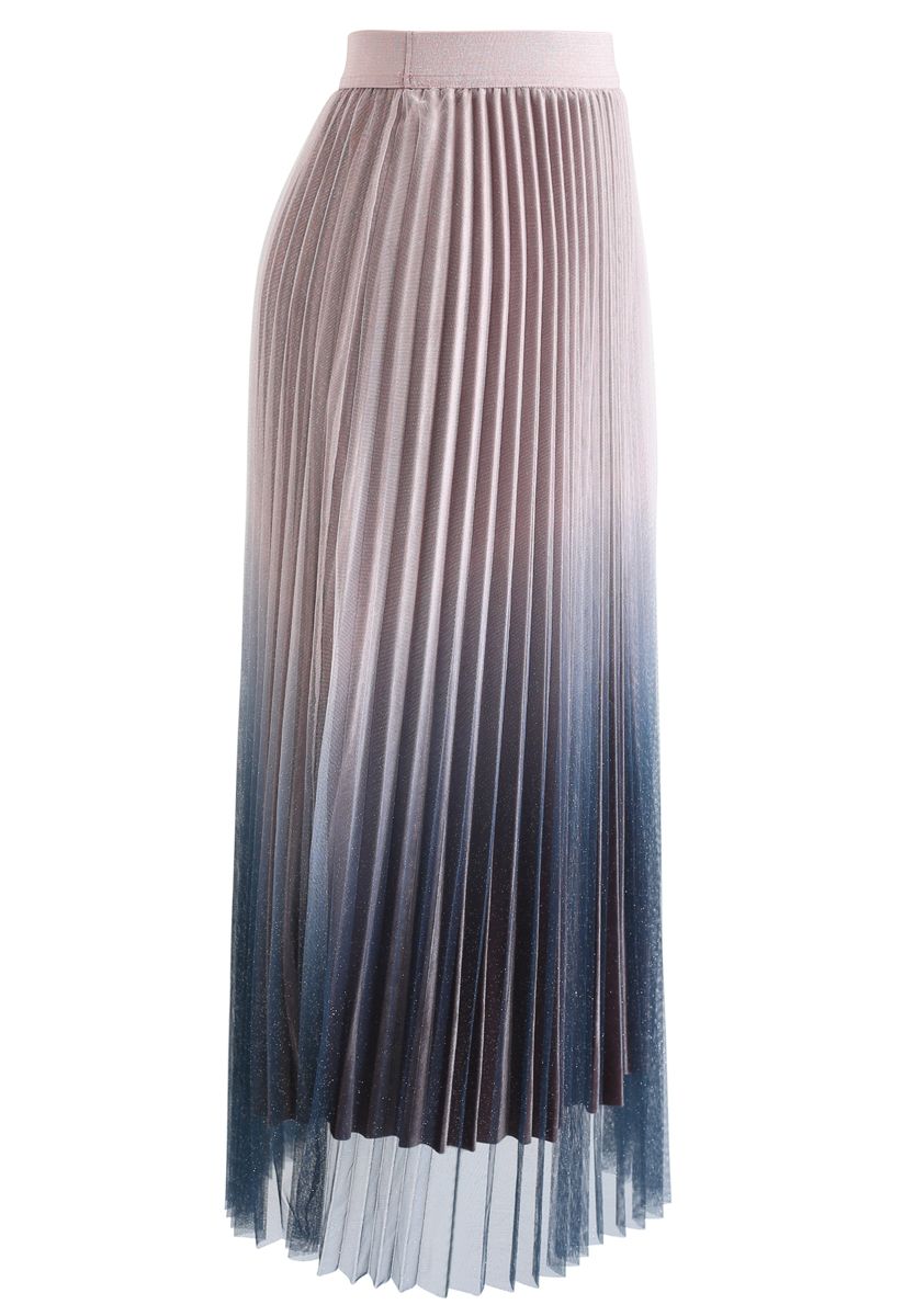 Gradient Shiny Mesh Pleated Skirt in Pink - Retro, Indie and Unique Fashion