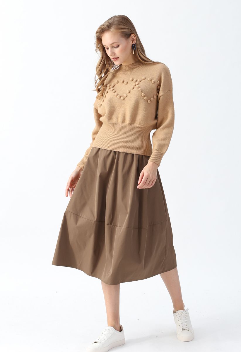Simple A-Line Midi Skirt in Caramel