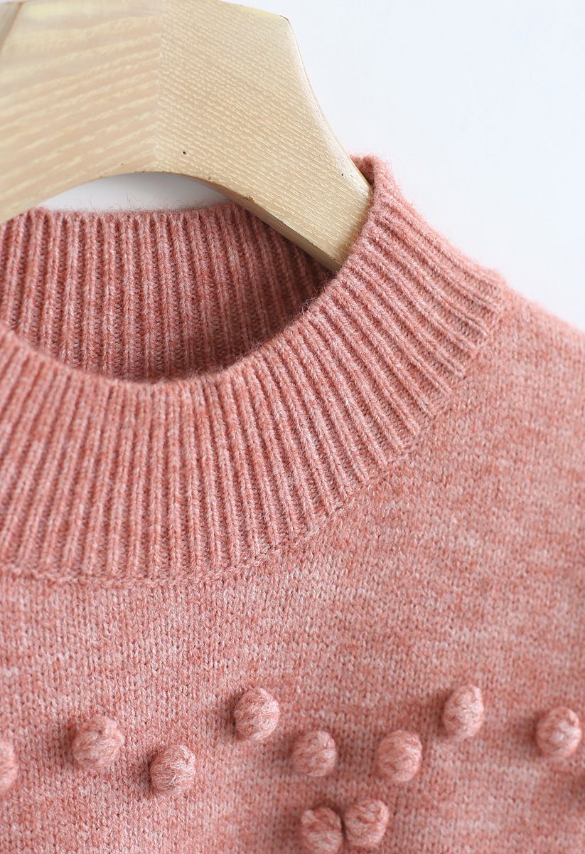 Pom-Pom Heart Knit Sweater in Pink