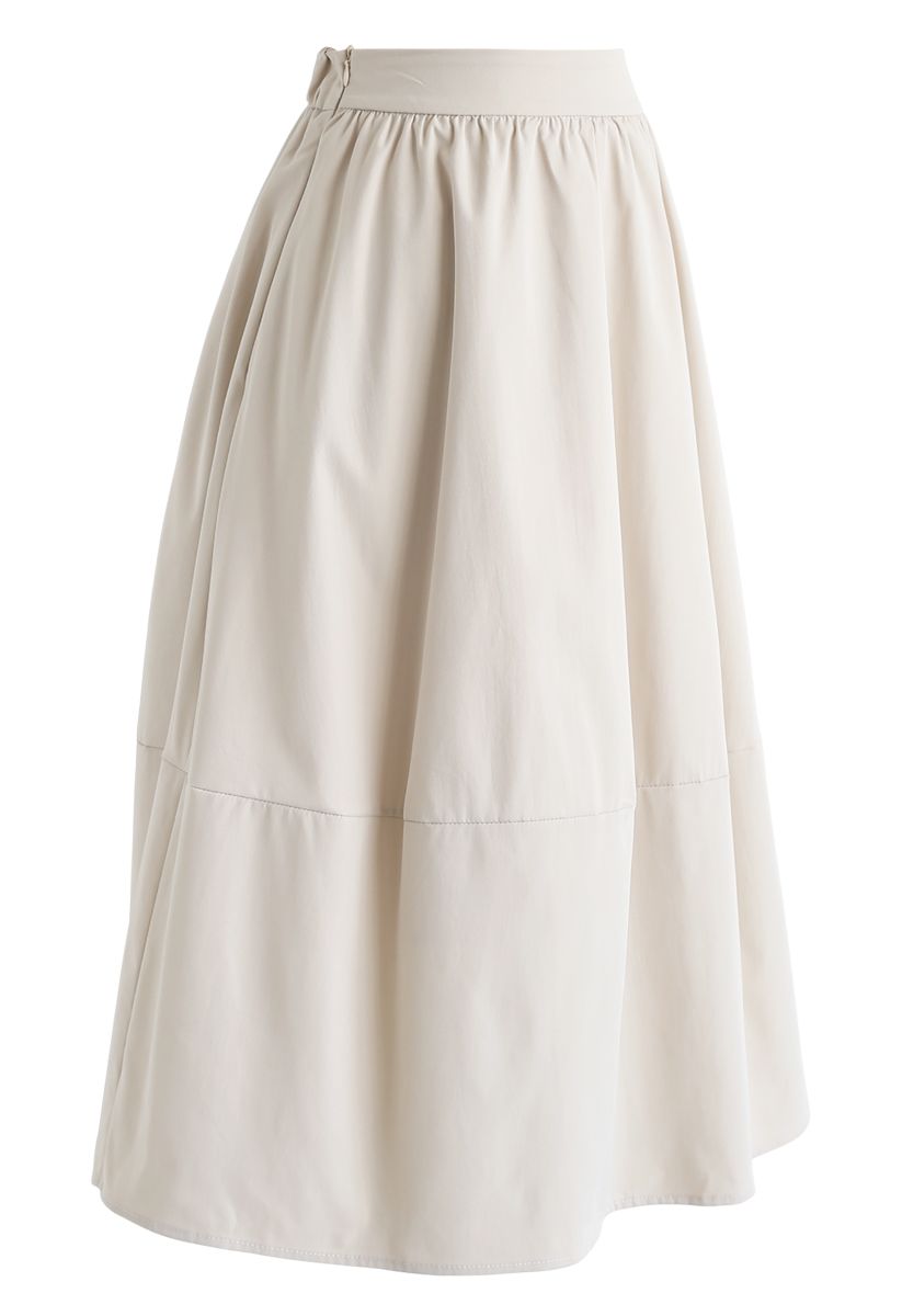 Simple A-Line Midi Skirt in Ivory - Retro, Indie and Unique Fashion