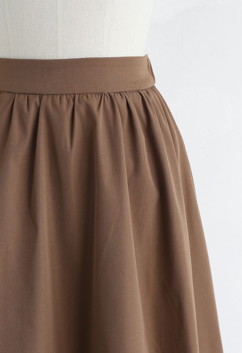 Simple A-Line Midi Skirt in Caramel - Retro, Indie and Unique Fashion