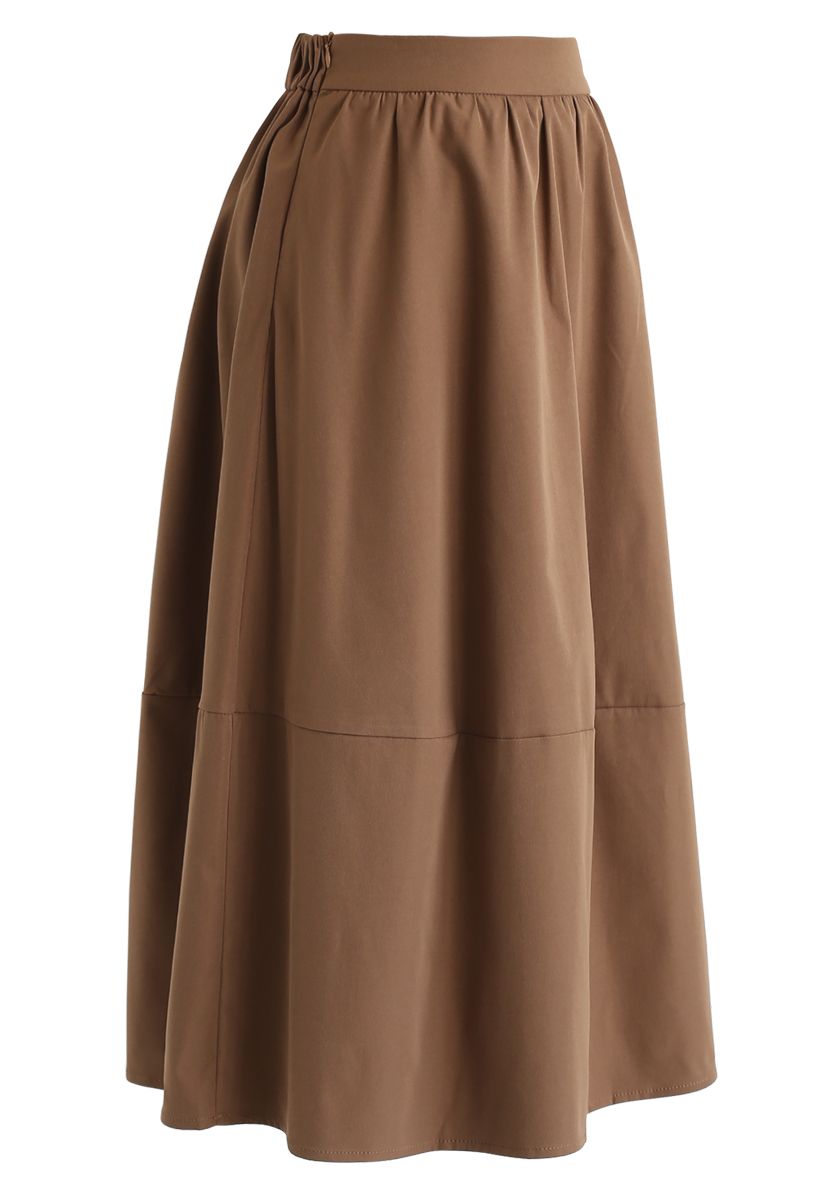 Simple A-Line Midi Skirt in Caramel
