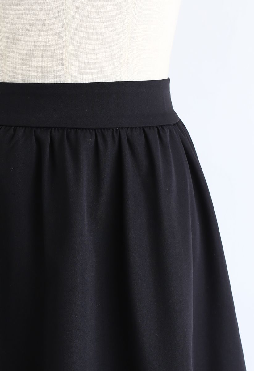 Simple A-Line Midi Skirt in Black - Retro, Indie and Unique Fashion