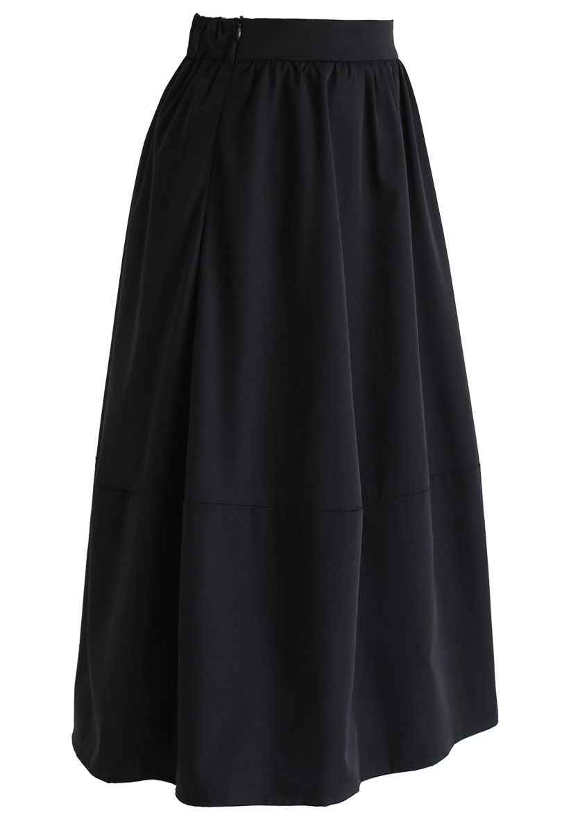 Simple A-Line Midi Skirt in Black