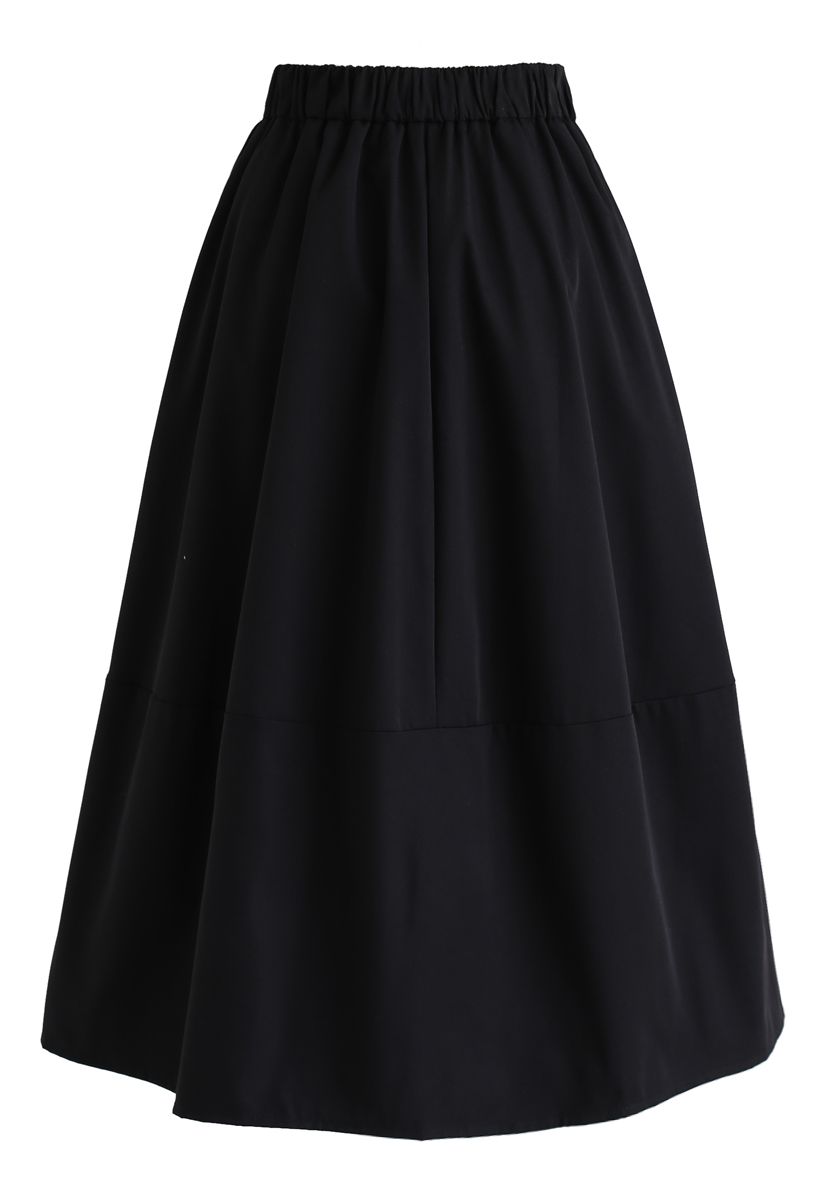 Simple A-Line Midi Skirt in Black - Retro, Indie and Unique Fashion