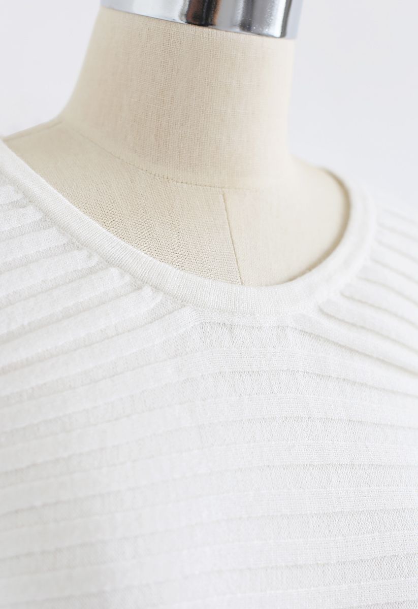 Bowknot Back Crop Ribbed Knit Top in White