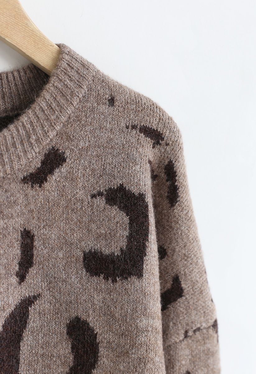 Inky Pattern Loose Knit Sweater in Brown
