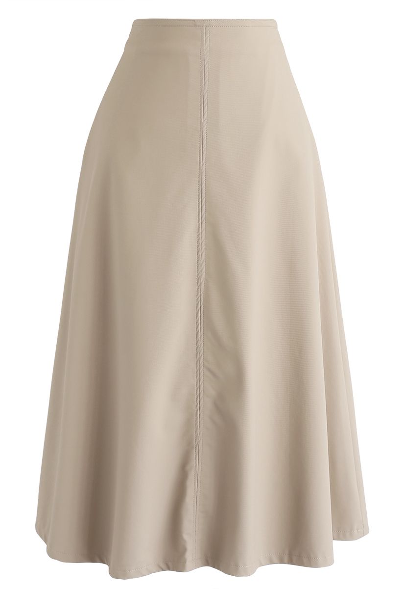 Basic A-Line Midi Skirt in Light Tan - Retro, Indie and Unique Fashion