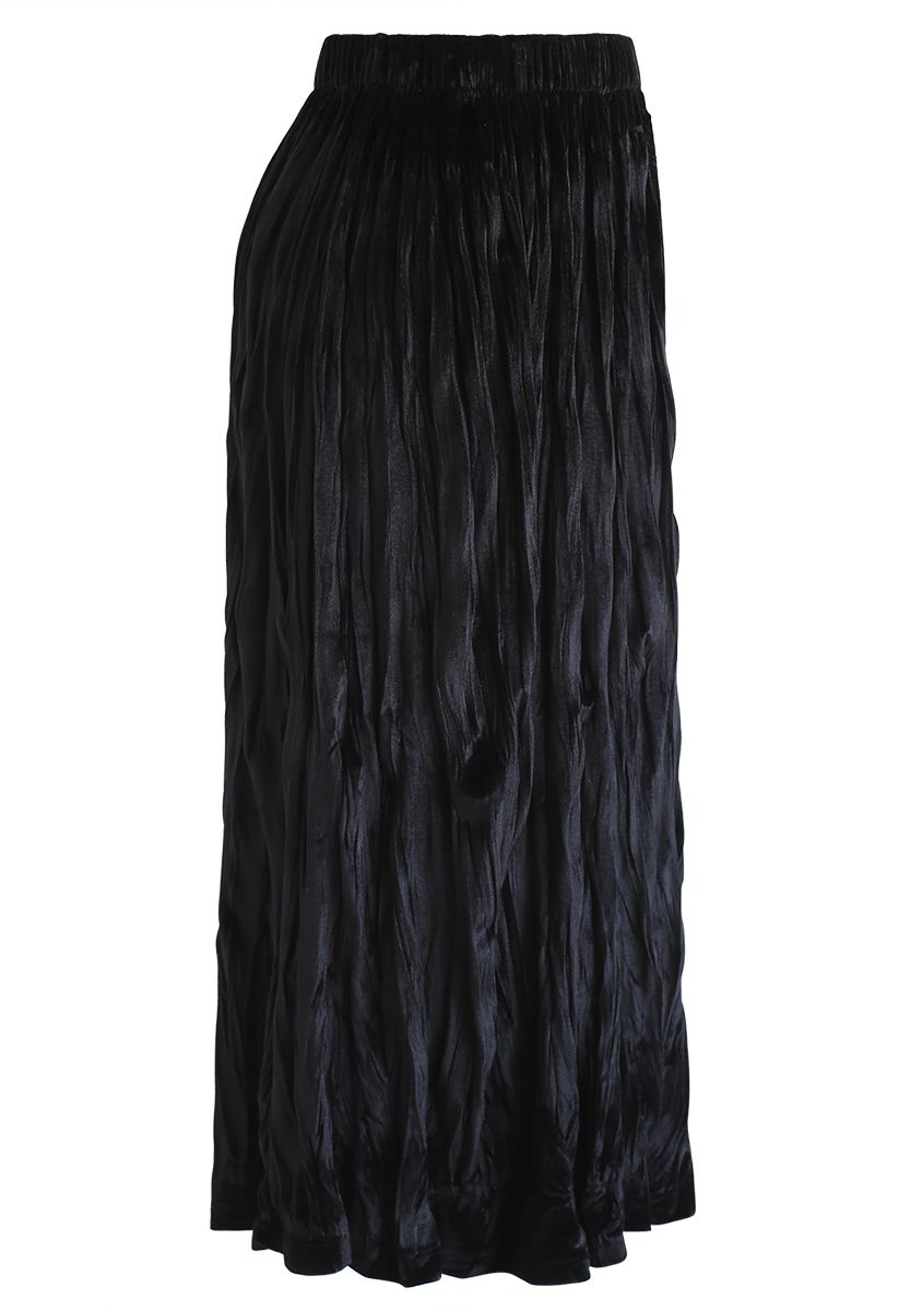 Velvet Pleated Midi Skirt in Black - Retro, Indie and Unique Fashion
