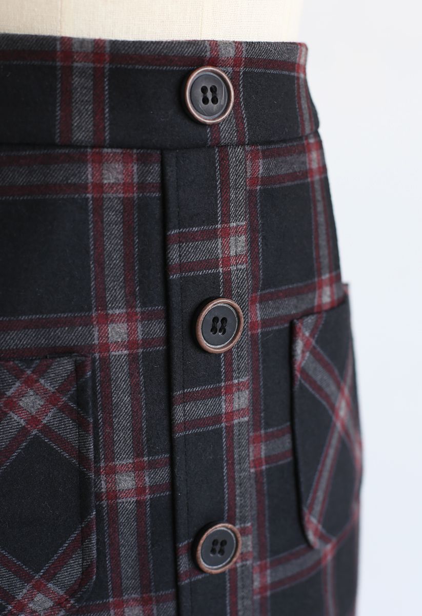 Plaid Button Front Mini Skirt - Retro, Indie and Unique Fashion